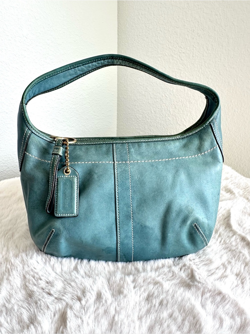 COACH Vintage Y2K Soho Signature Shoulder Bag Rare Teal Aqua Blue
